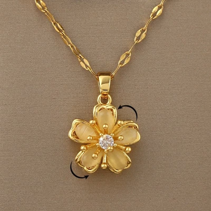 Rotating Bloom Spinner Necklace – Gold-Tone Floral Pendant