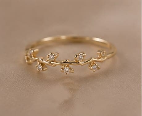 Golden Vine Leaf Crystal Ring