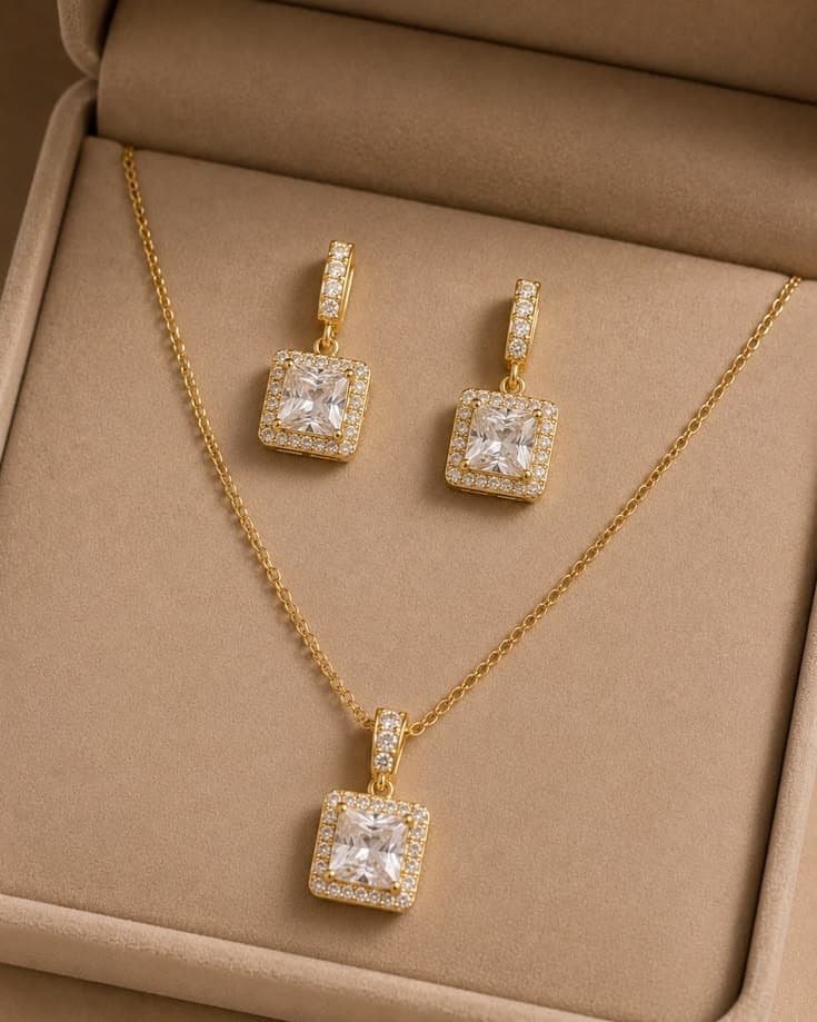 Radiant Square Crystal Jewelry Set