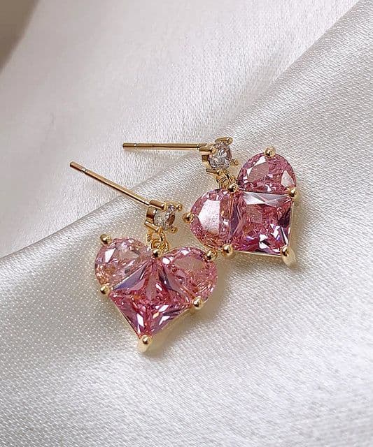 Pink Butterfly Crystal Drop Earrings – Gold-Tone Statement Earrings